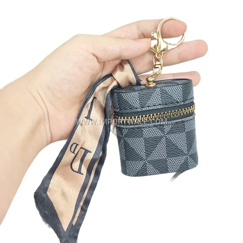 Geometric PU Leather Earphone Case Keychain Pendant