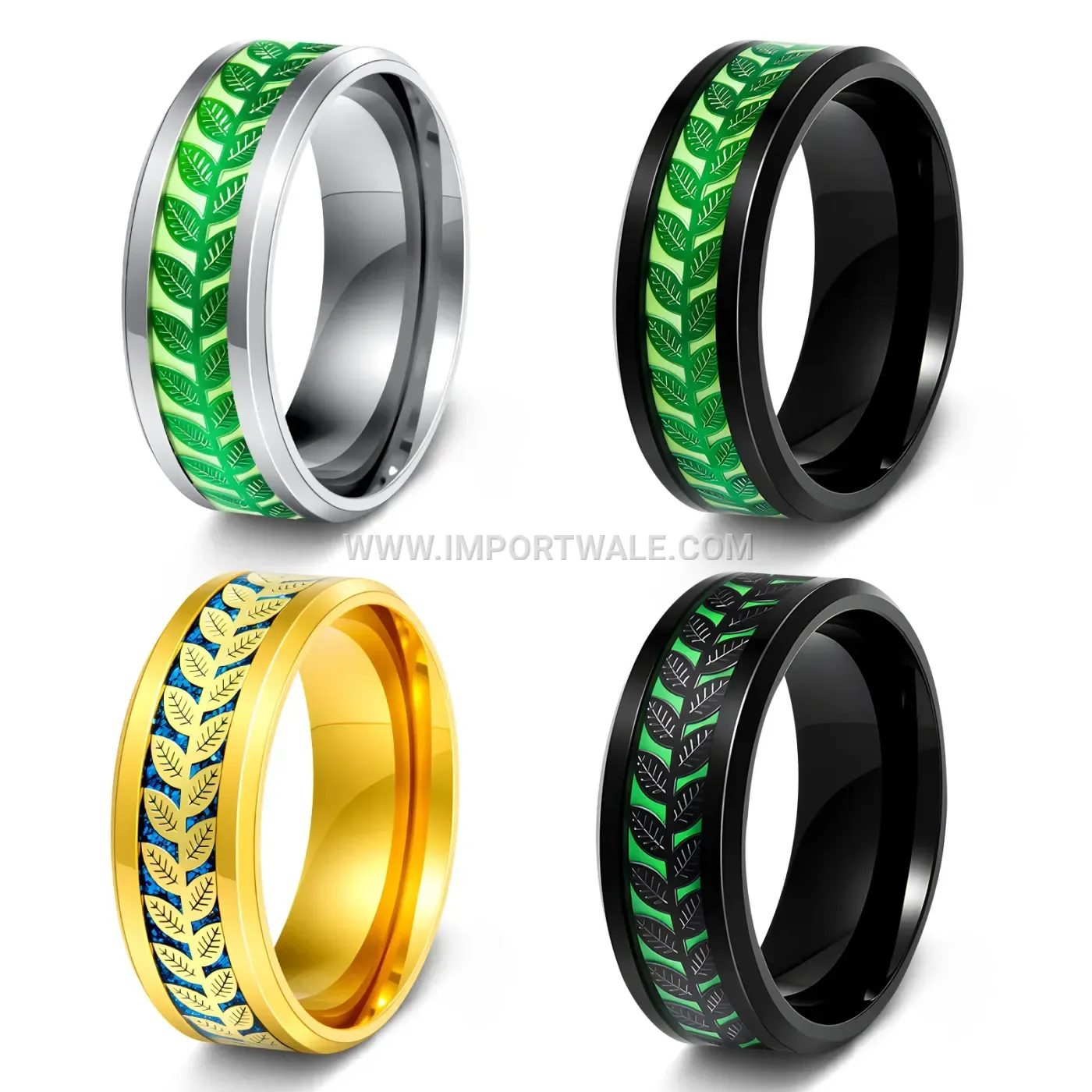 Stainless Steel Luminous Olive Leaf Band Ring