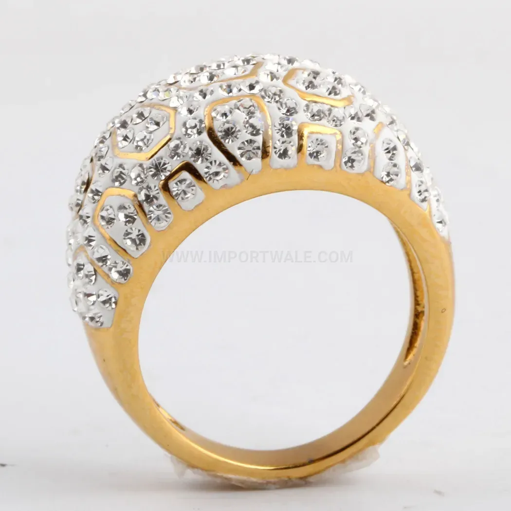 Two Tone Rhinestone Stainless Steel Band Ring
