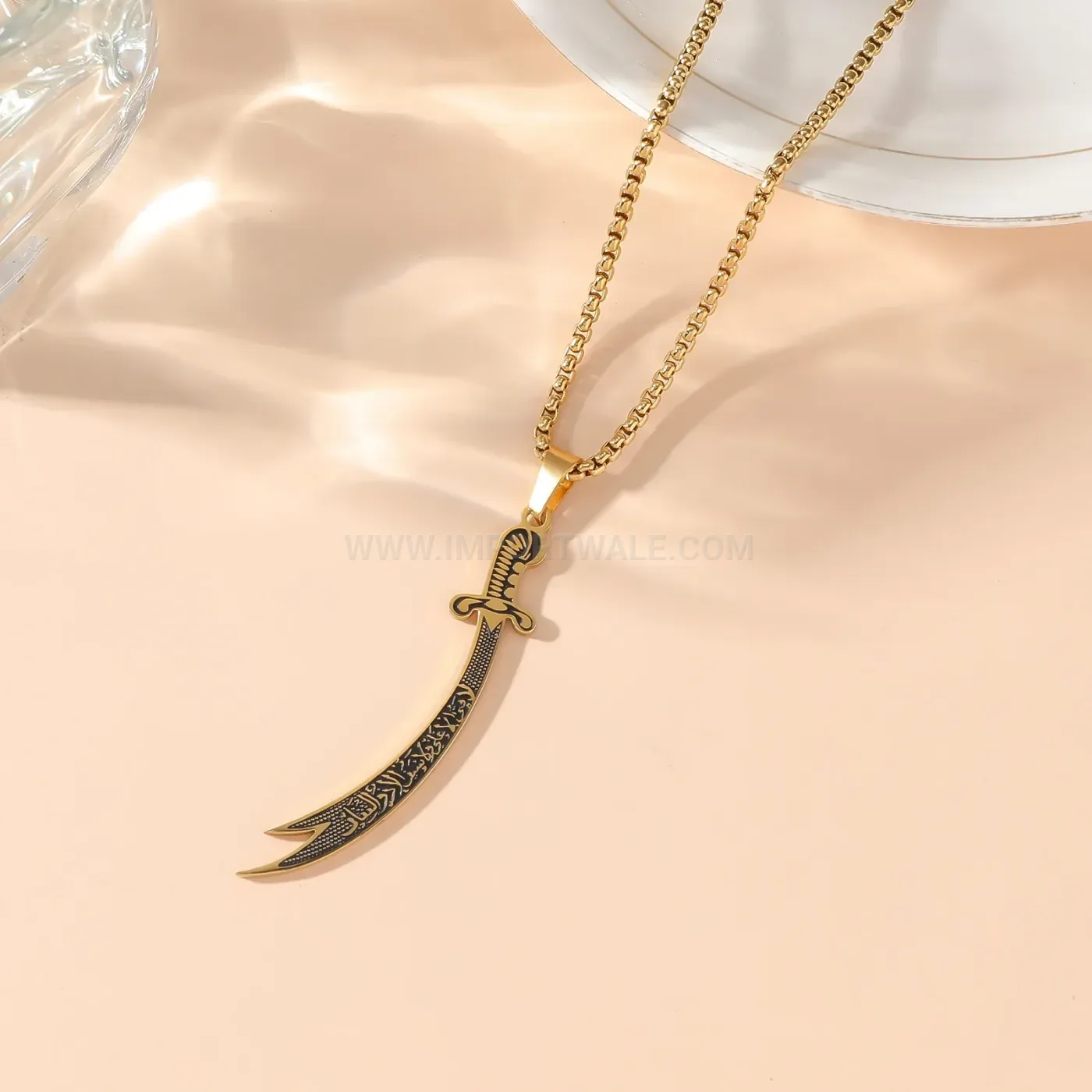 Stylish Stainless Steel Zulfiqar Sword Calligraphy Pendant Necklace
