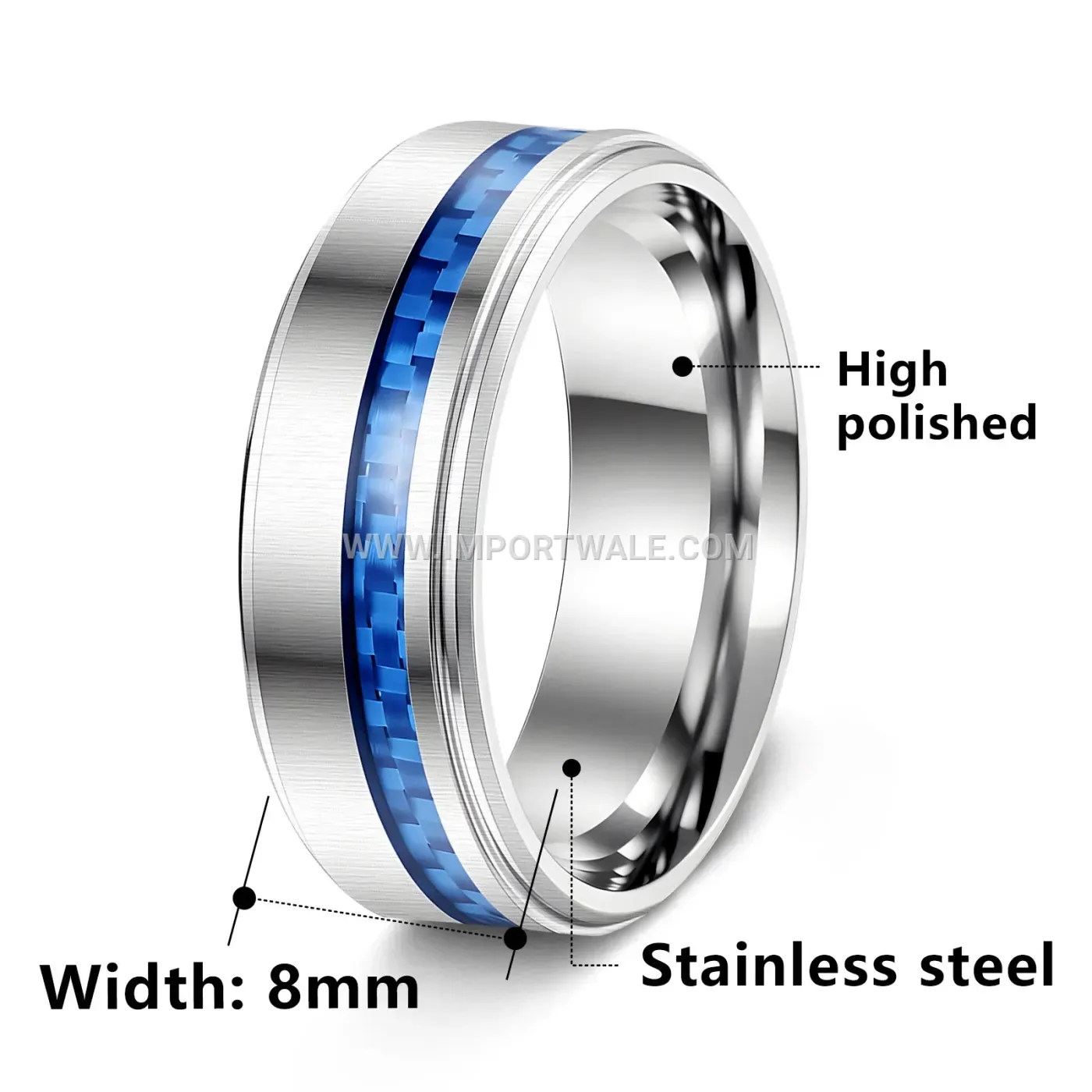 Brushed Matte Carbon Fiber Titanium Steel Men Ring