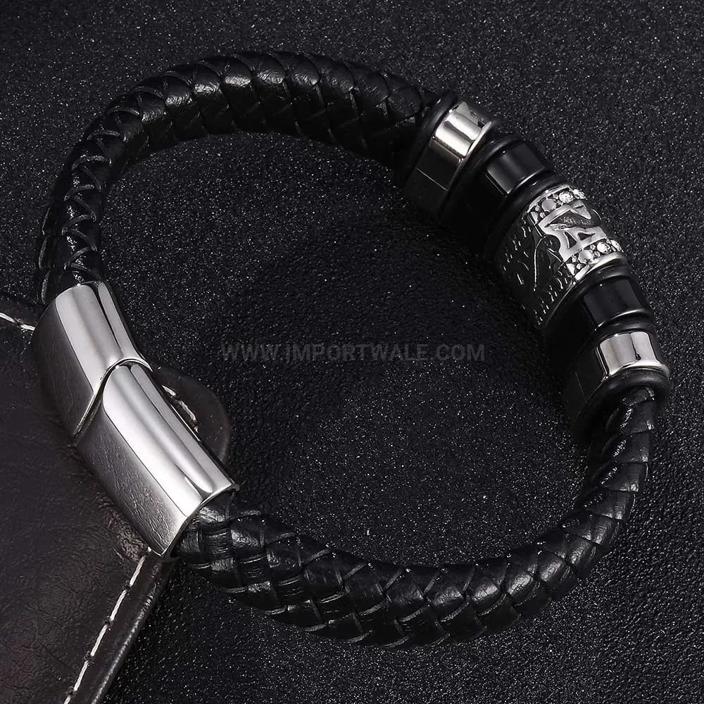 Handcrafted Braided Leather Stainless Steel Bangle