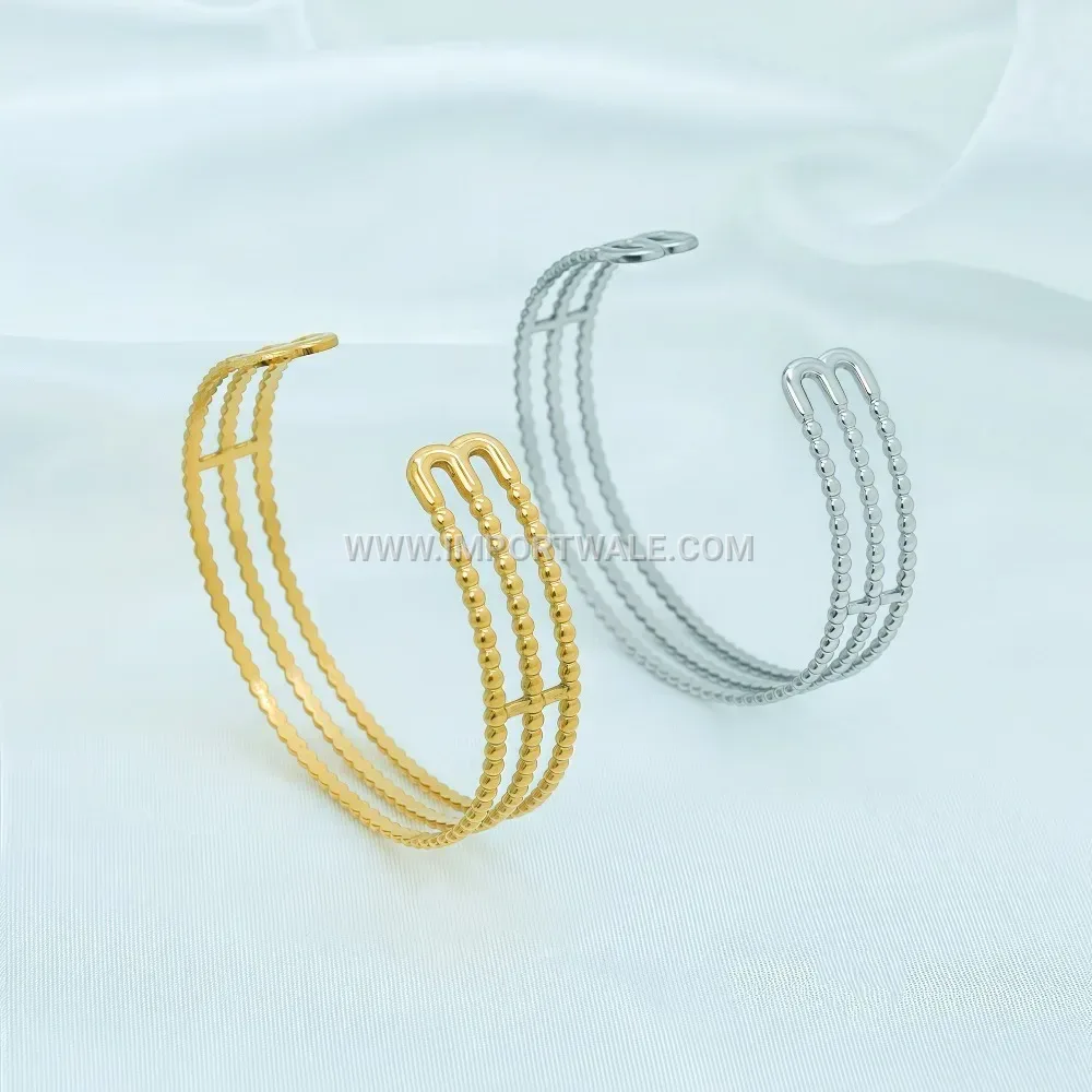 Double Layer Cutout C Shape Stainless Steel Bangle