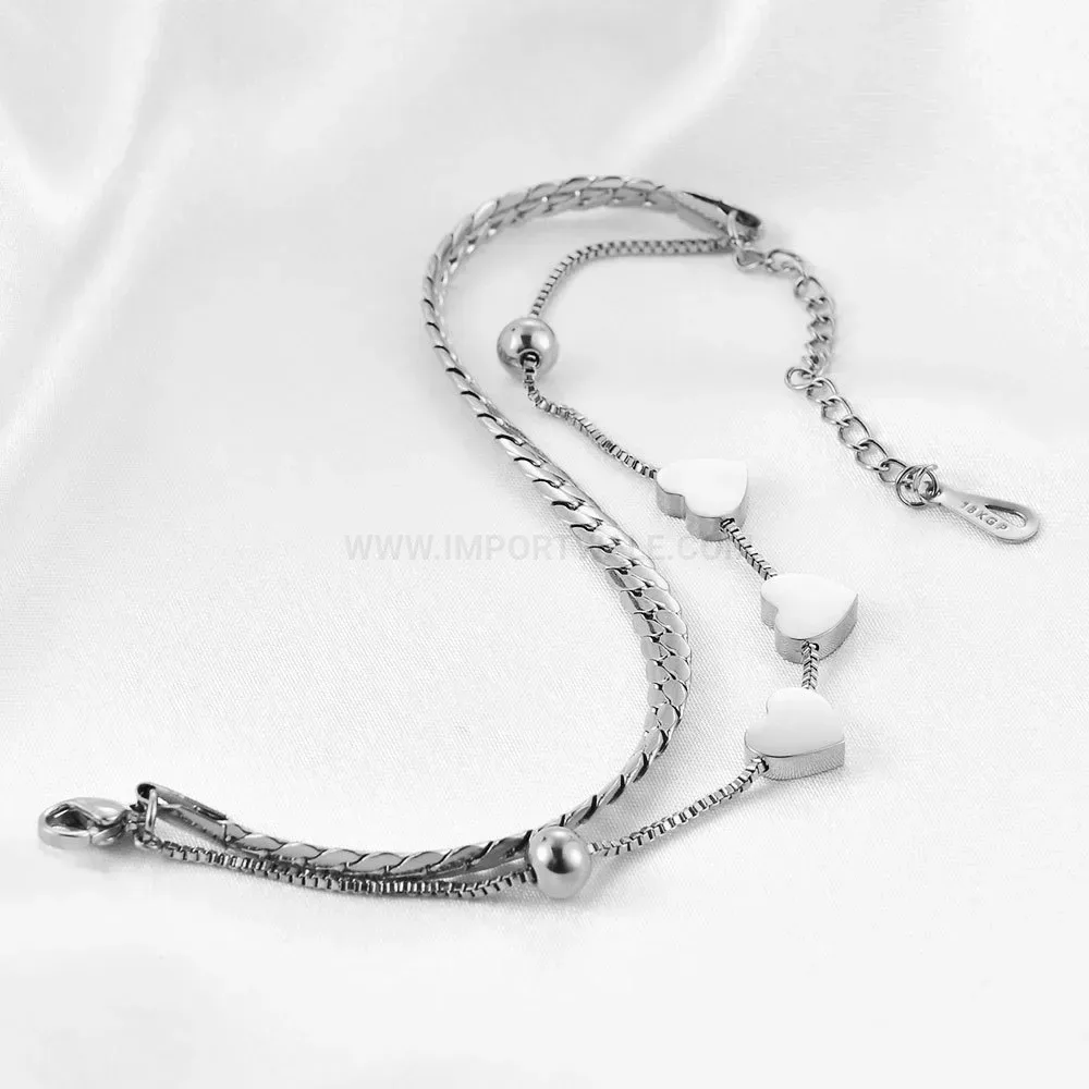 Double Layer Stainless Steel Heart Charm Bracelet