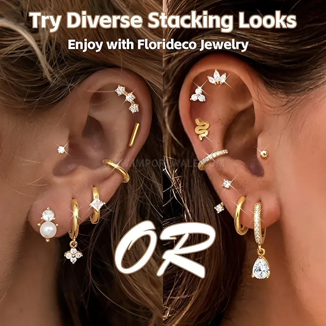 Classic Minimalist Cubic Zirconia Stainless Steel Cartilage Piercing Stud Set