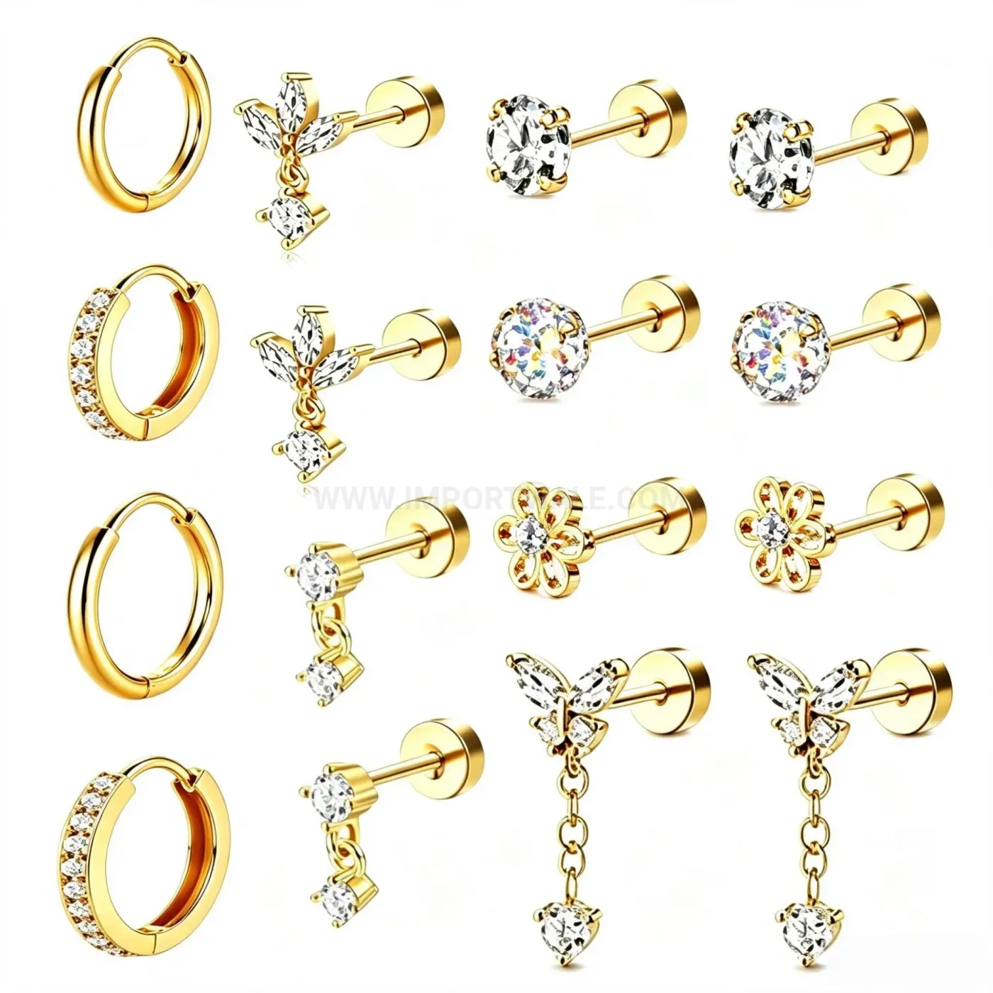 Chic Stainless Steel Geometric Piercing Earrings Stack Set