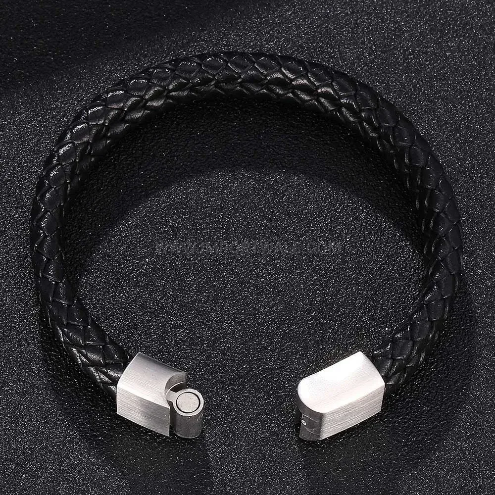 Retro Braided Leather Wristband with Stainless Steel Clasp