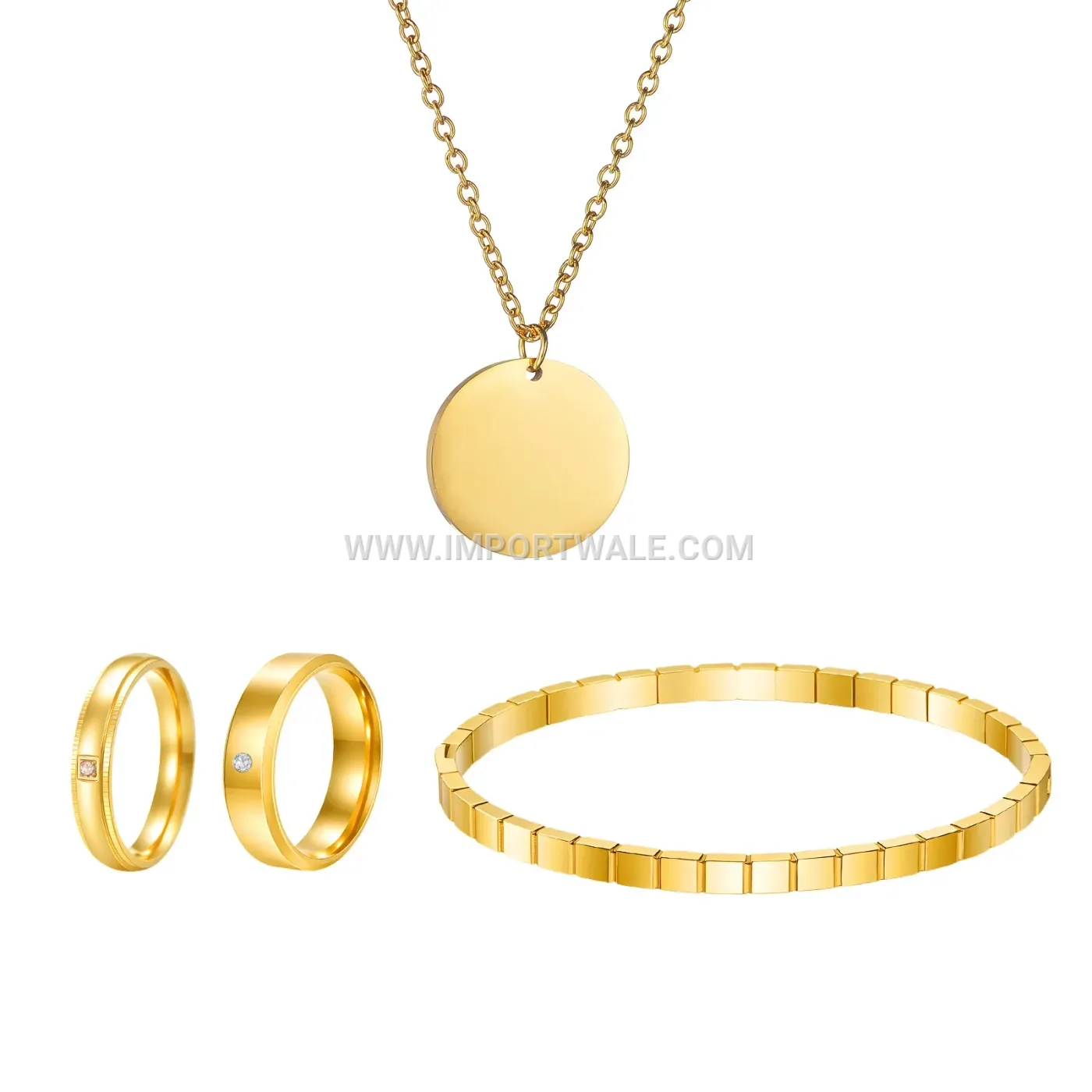 Rhinestone Stainless Steel Ring Bracelet and Necklace Jewelry Set