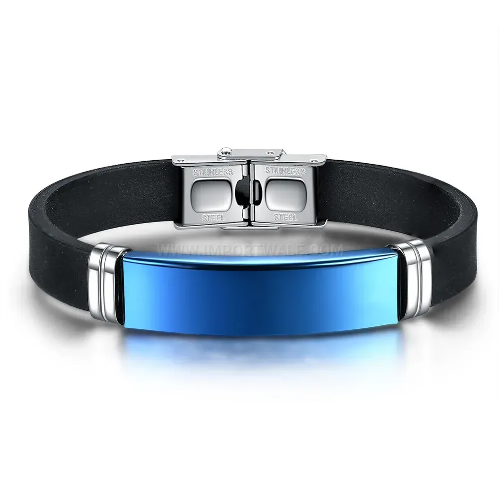 Sleek Stainless Steel Leather Silicone Mixed Material Bracelet