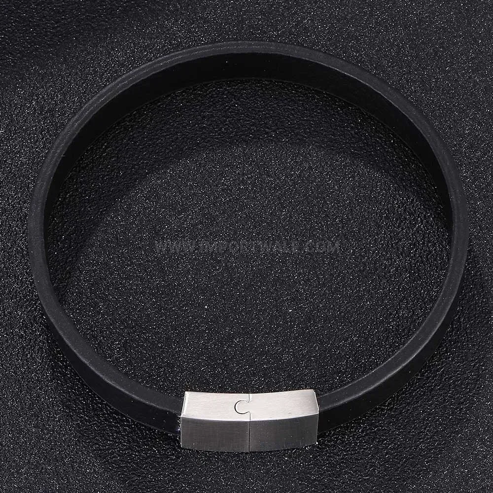 Vintage Minimalist Leather Stainless Steel Wristband Bracelet