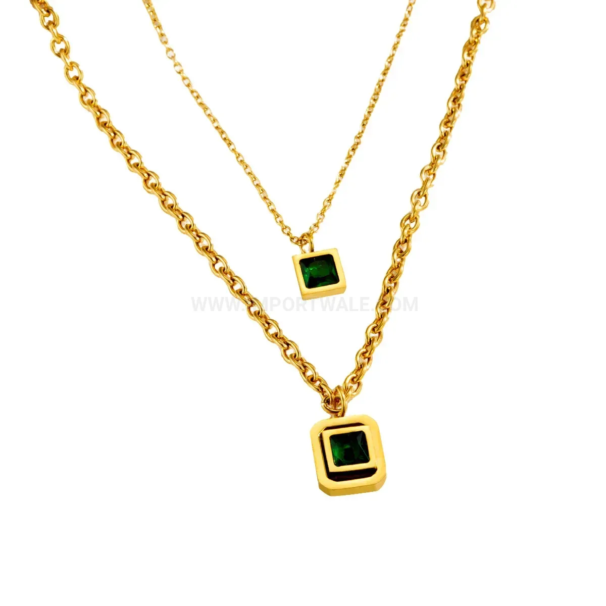 Stylish Gold Titanium Steel Geometric Crystal Pendant Chain Necklace