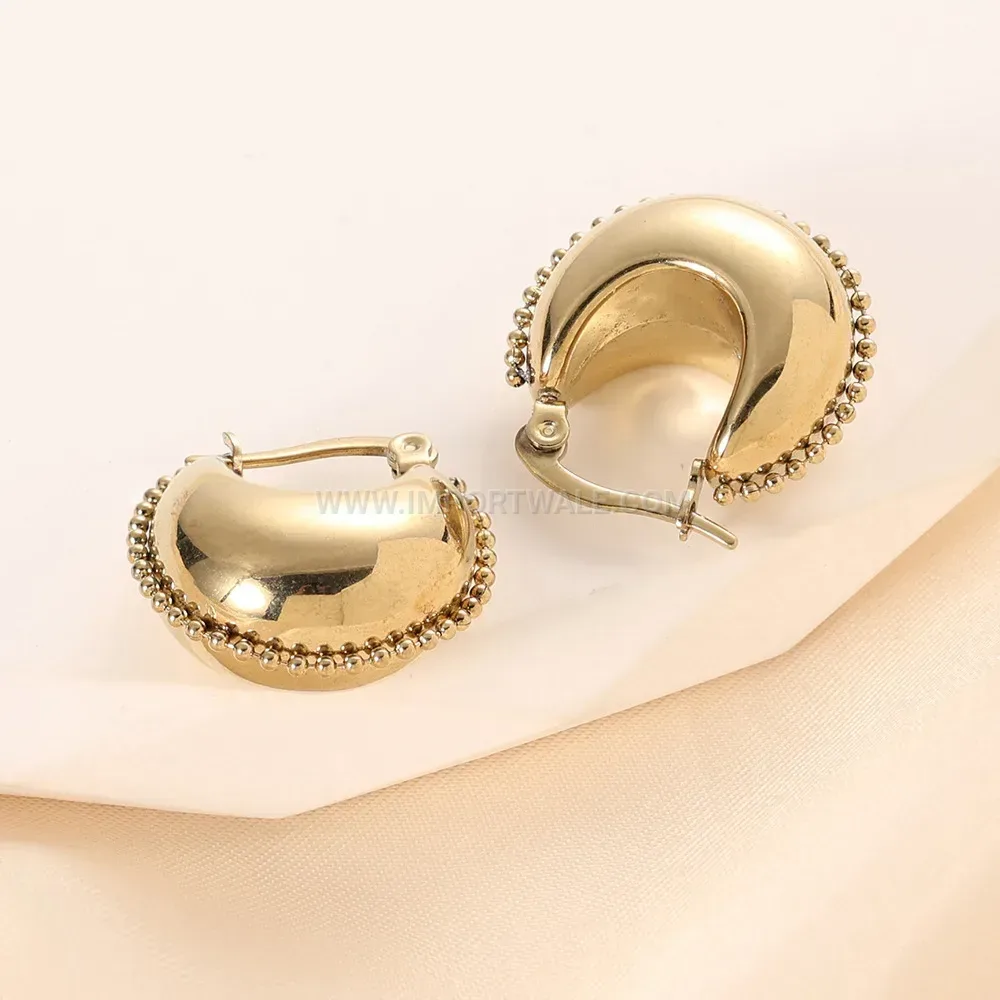 Chunky Crescent C Shaped Stainless Steel Hoop Earrings