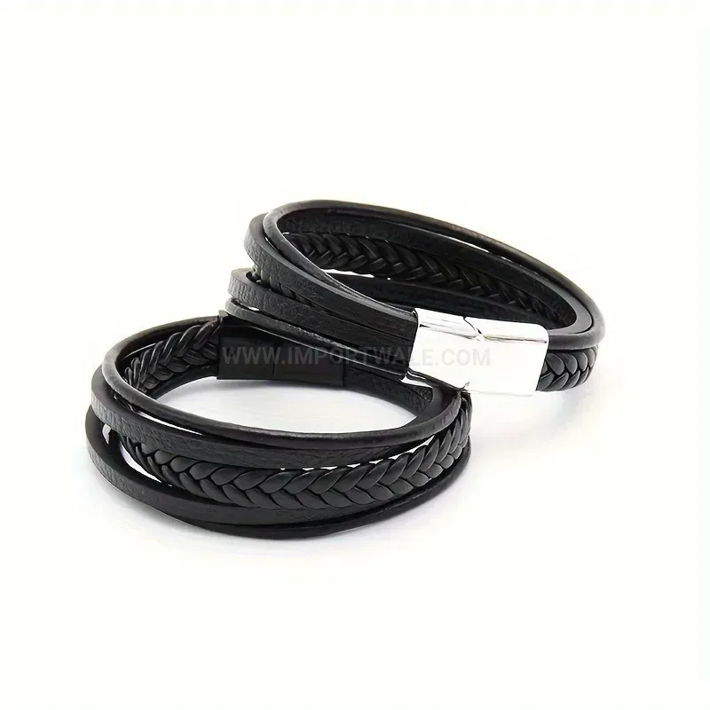 Elegant Vintage Multi Layer Braided Leather Wristband with Zinc Alloy Clasp