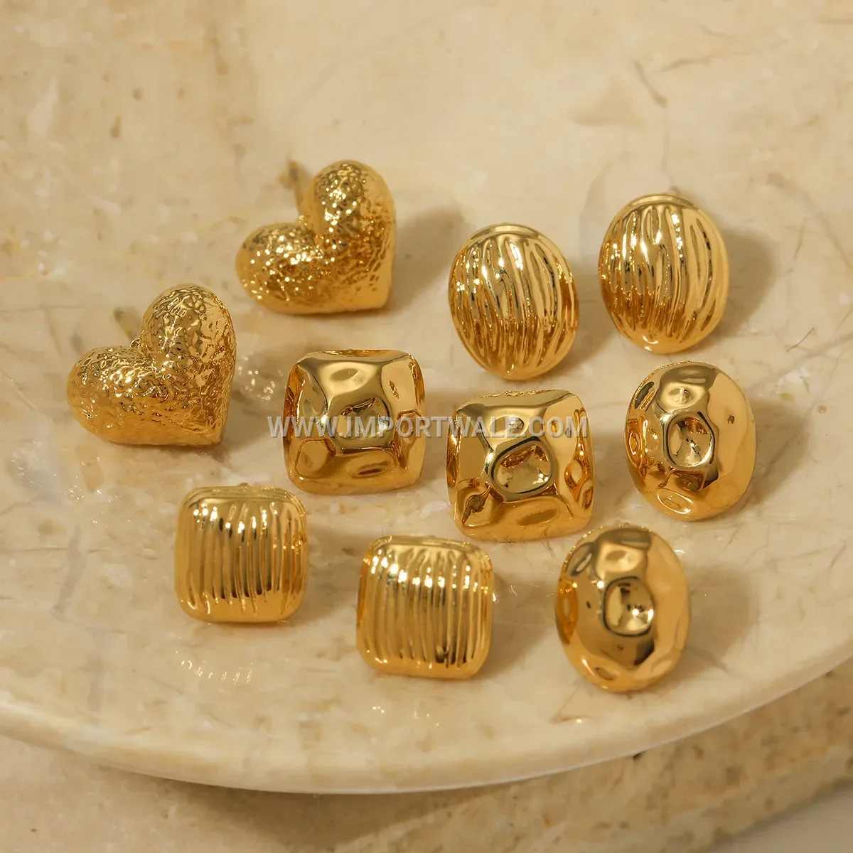 Floral Patterned 18K Gold Plated Stainless Steel Stud Earrings