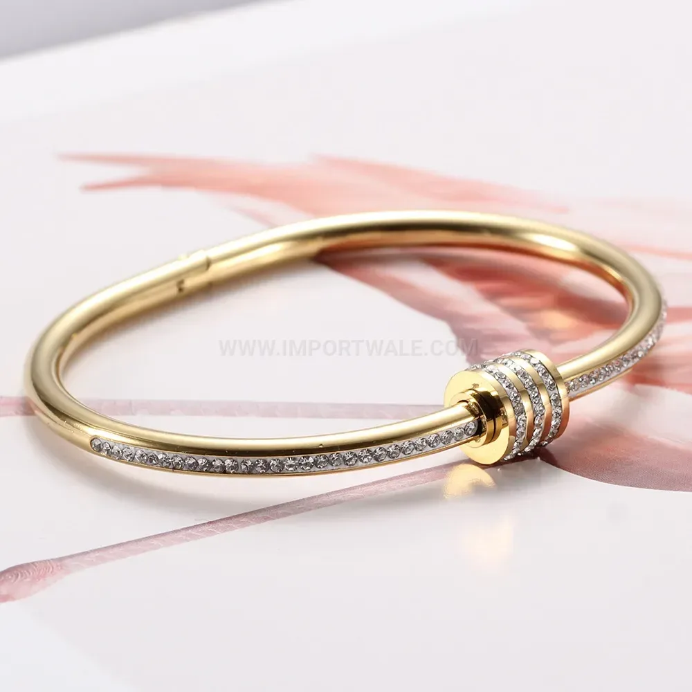 Classic Twisted Stainless Steel Rhinestone Bangle Bracelet