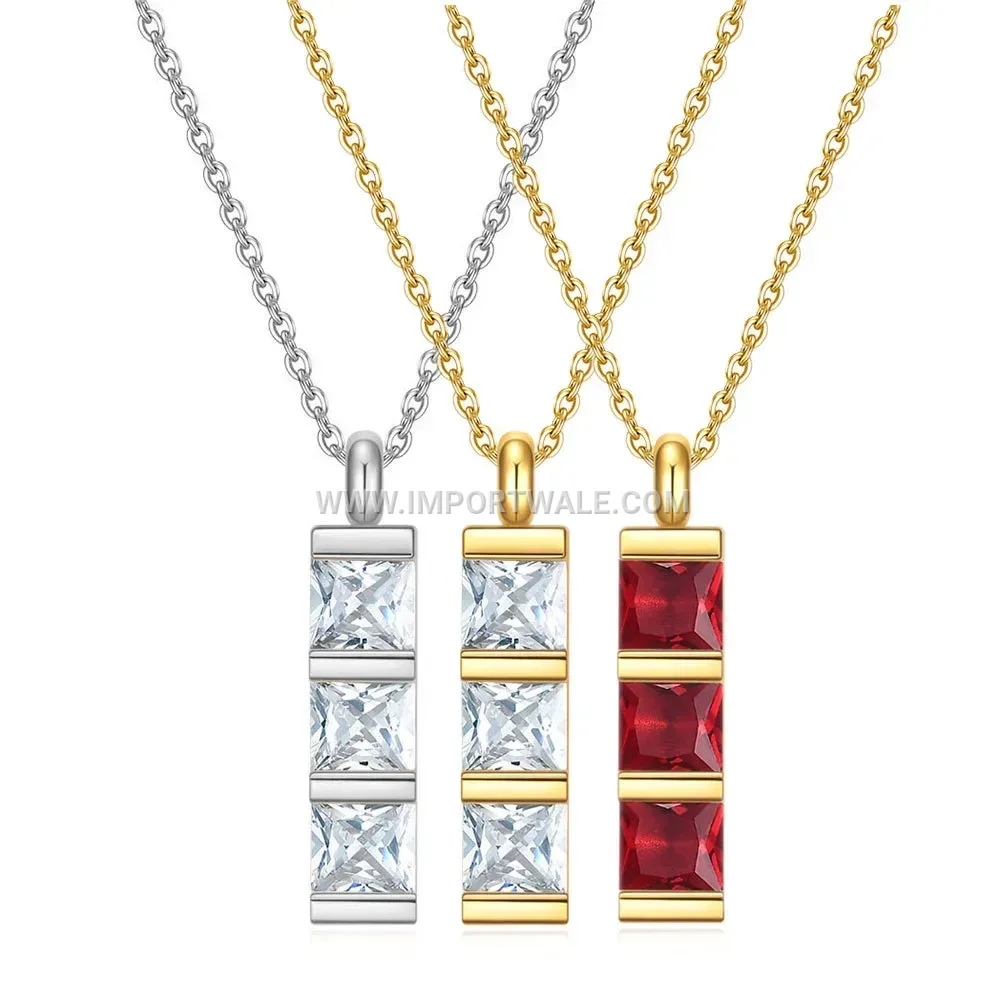 Square Zircon Stainless Steel Geometric Clavicle Pendant Necklace