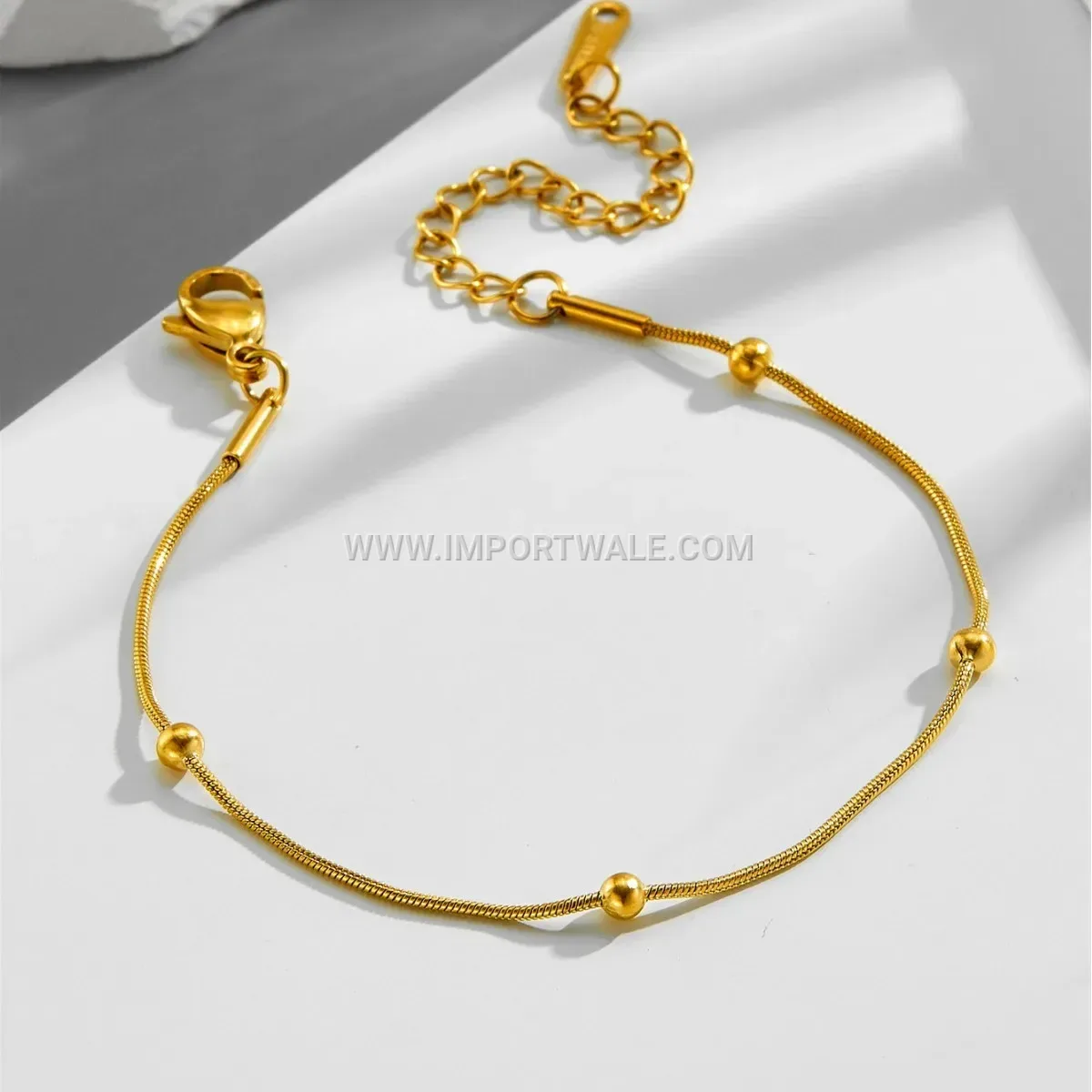 Minimalist 18K Gold Plated Snake Chain Anklet with Beads