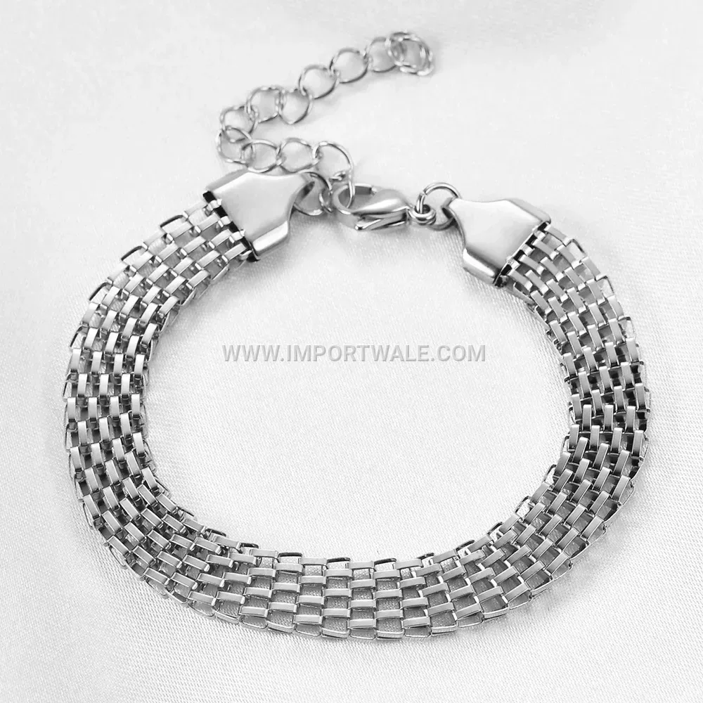 Wide Braided Twist Chain Stainless Steel Bracelet with 18K Gold Finish