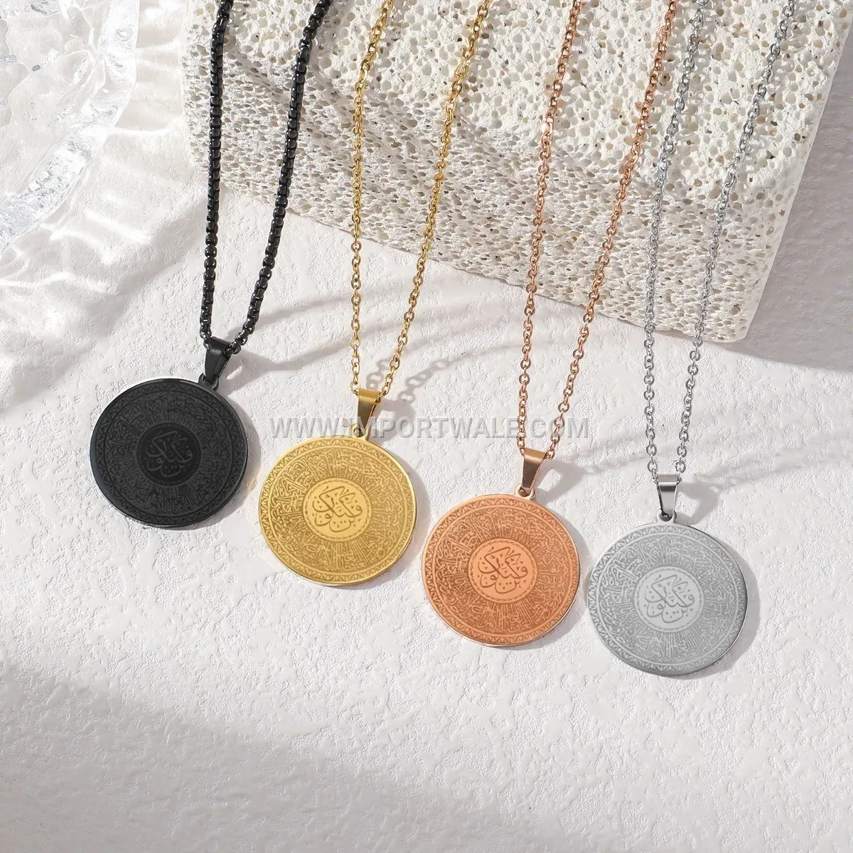 Layered Round Islamic Calligraphy Stainless Steel Pendant Necklace