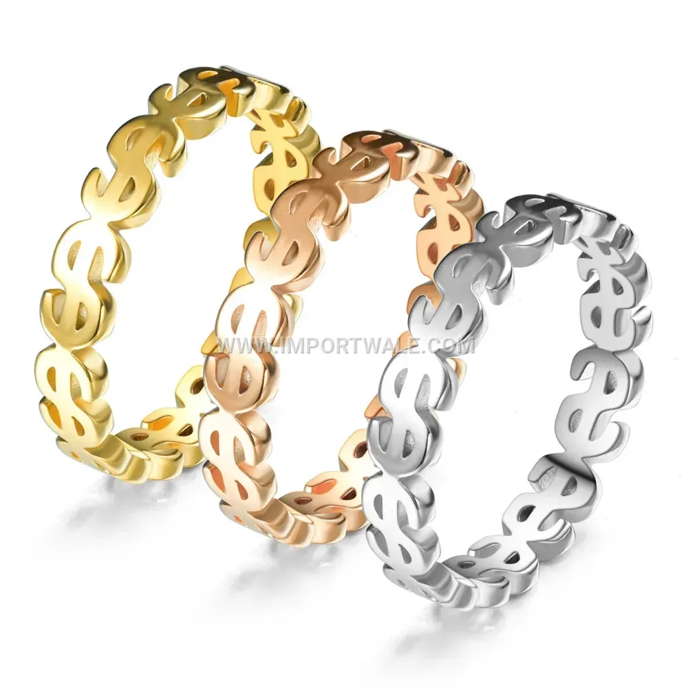 Cutout Dollar Sign Stainless Steel Band Ring