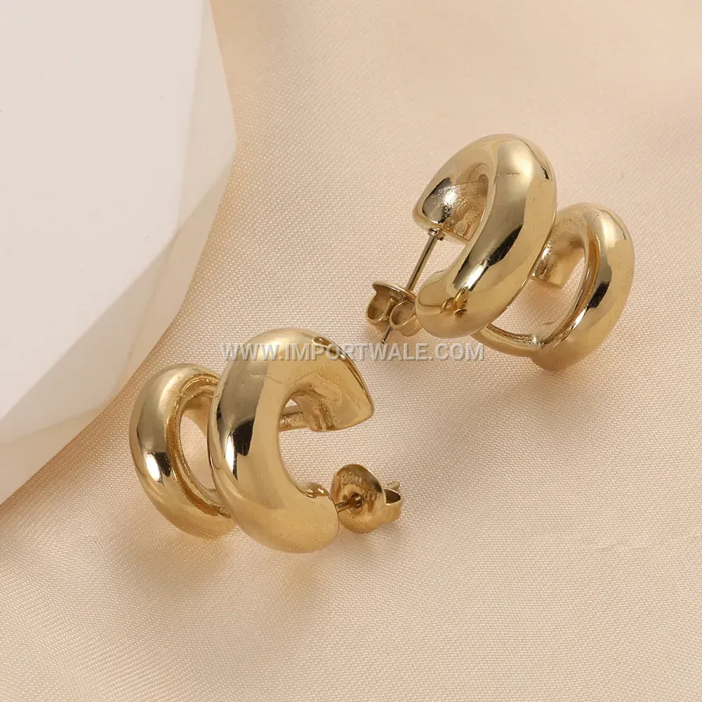 Double Layer C Shape Stainless Steel Heart Earrings