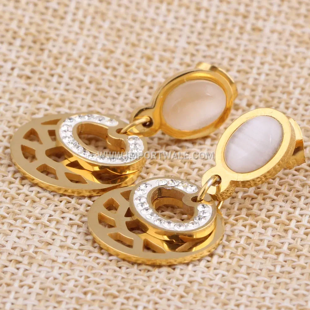Cutout Floral Circle Rhinestone Stainless Steel Stud Earrings