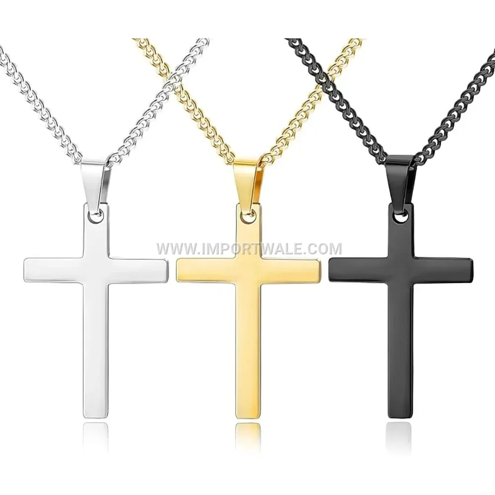Minimalist Stainless Steel Christian Cross Pendant Link Chain Necklace
