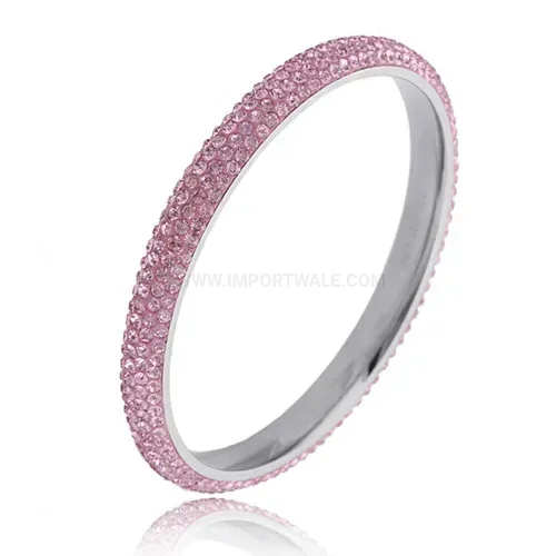 Premium Four-Row Curved Rhinestone Inlaid 304 Stainless Steel Bangle Bracelet