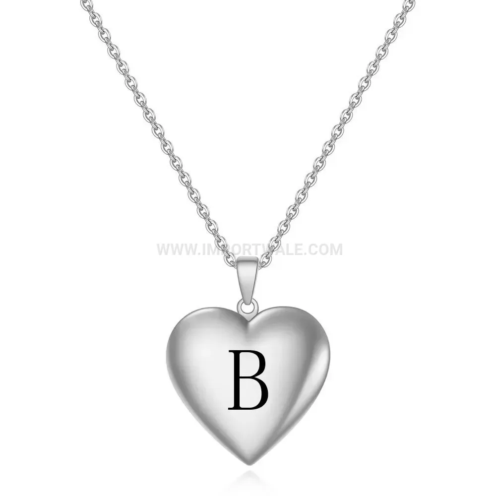 Openable Heart Locket Stainless Steel Initial Letter Pendant Necklace