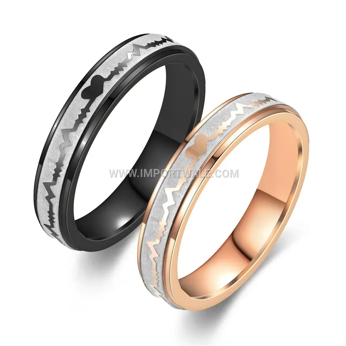 Etched Heartbeat Stainless Steel Band Ring