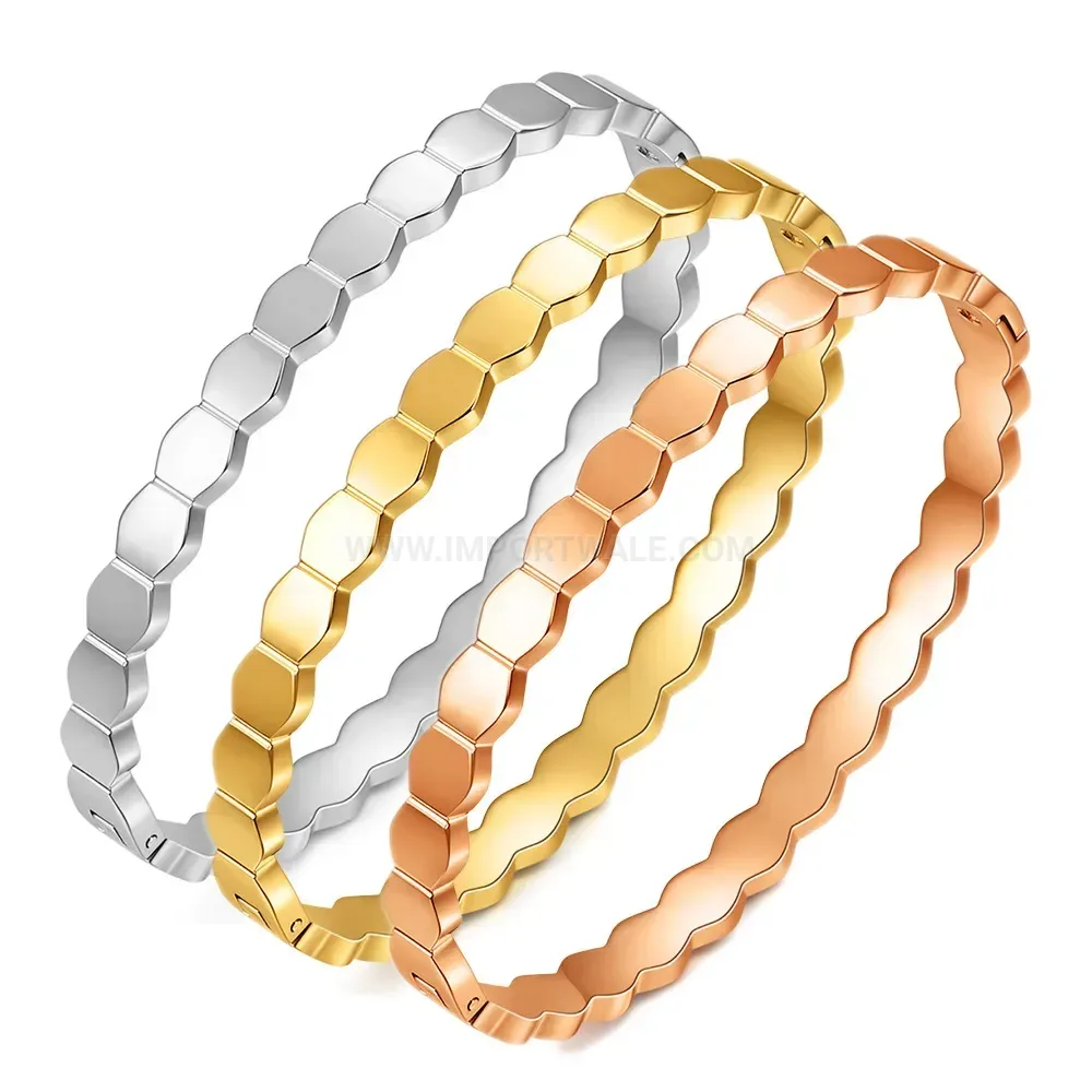 Fashion Geometric Stainless Steel Honeycomb Hinged Bangle