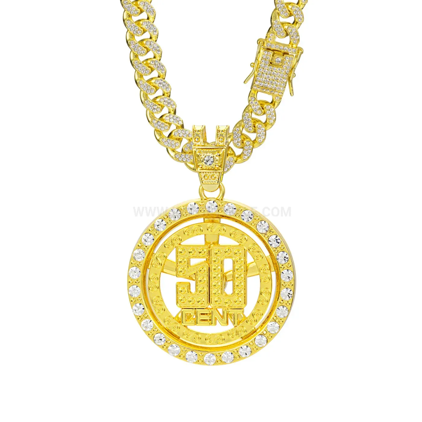 Designer Large Spinning Metal Bearing Letter Pendant Cuban Chain Necklace
