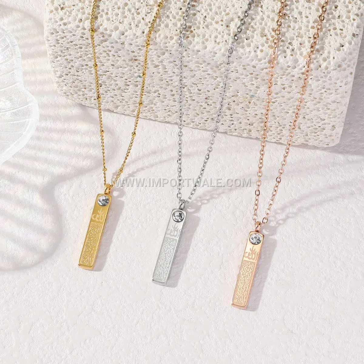 Gold Plated Stainless Steel Zircon Allah Pendant Necklace
