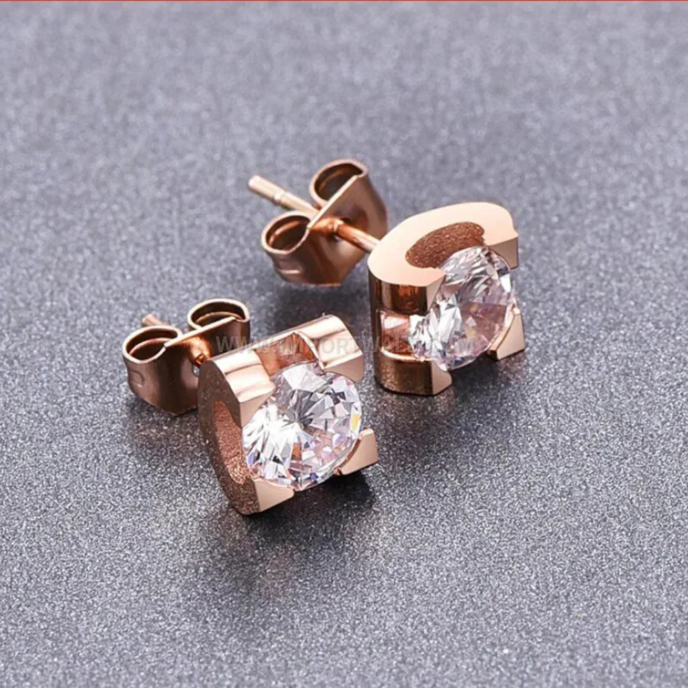 Hollow Geometric Cubic Zirconia Stainless Steel Studs