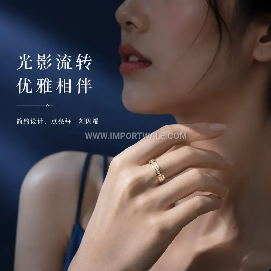Spinning Full Eternity Square Crystal Stainless Steel Ring