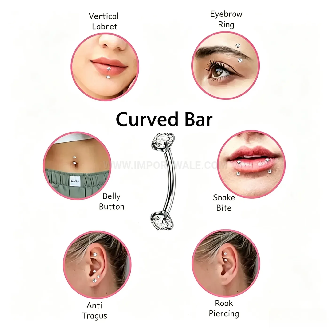 Chic Stainless Steel Curved Barbell Rhinestone Body Piercing Jewelry