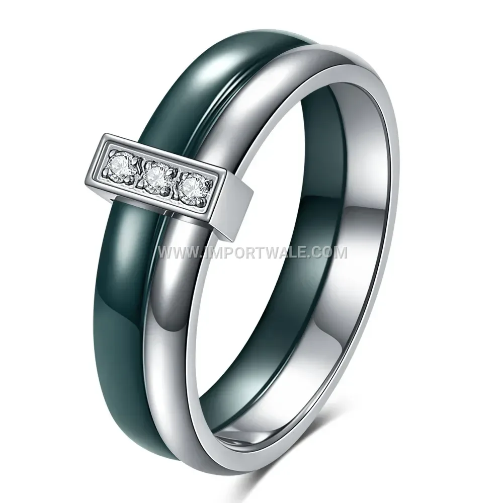 Smooth Ceramic Spliced Stainless Steel Zircon Ring
