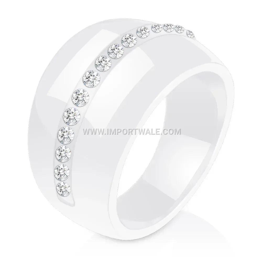 Wide Single-Row Rhinestone Ceramic Ring