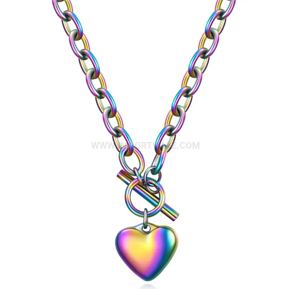 Polished Smooth Heart Pendant Stainless Steel Toggle Clasp Necklace