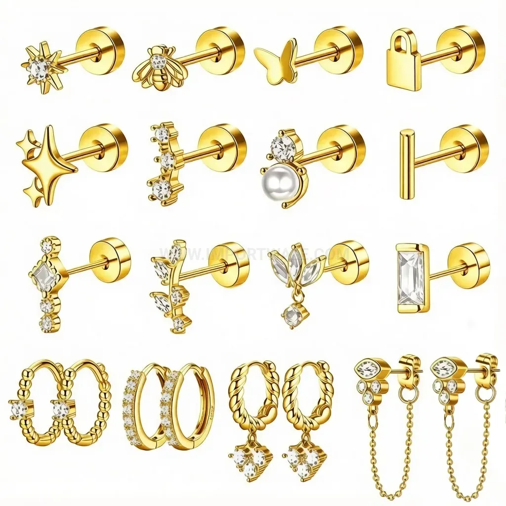 Fashion Minimalist Stainless Steel Stackable Piercing Stud Set