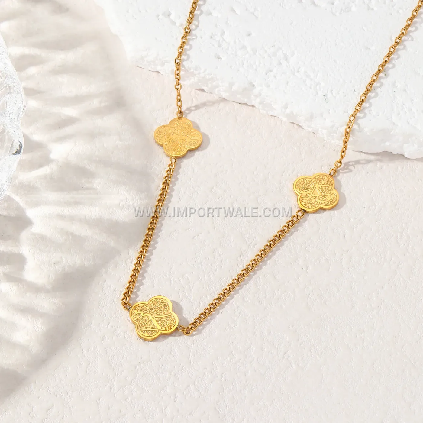Stainless Steel Sabr Shukr Tawakkul Four Leaf Clover Pendant Necklace