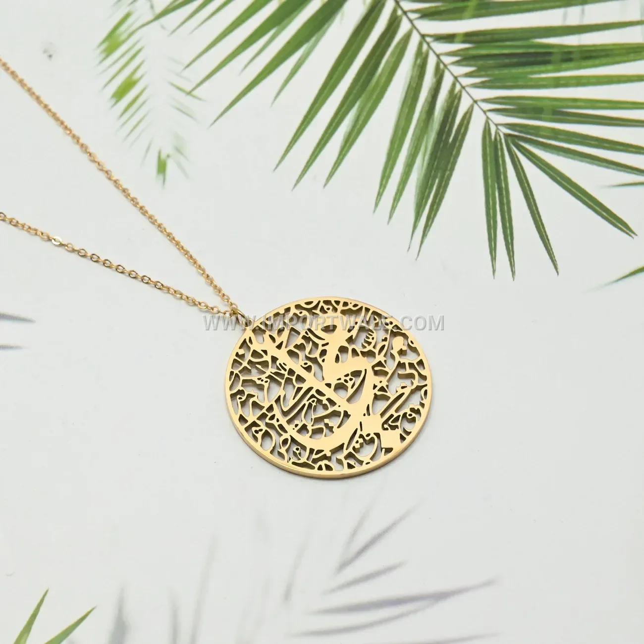Stainless Steel Arabic Calligraphy Cutout Pendant Necklace