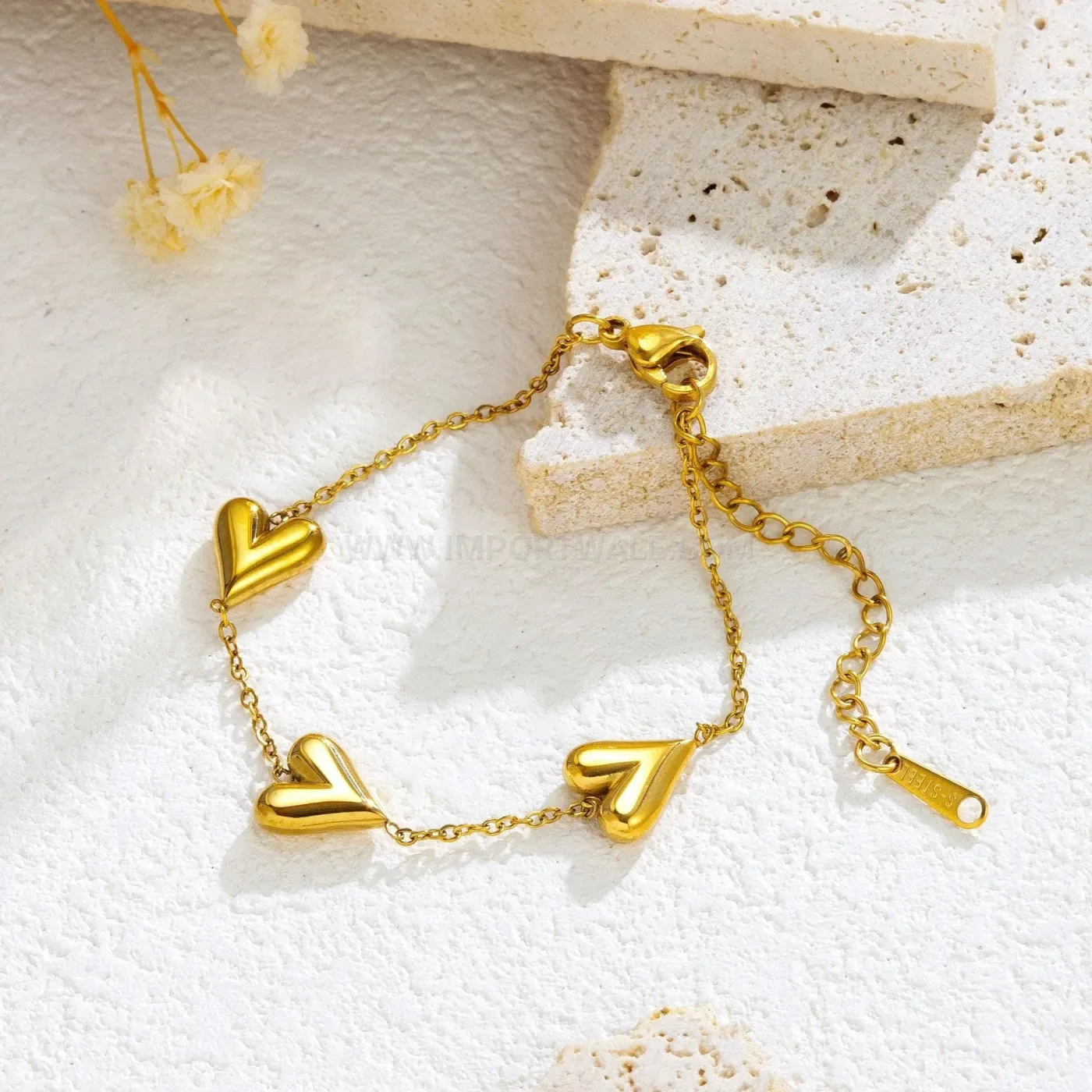 Classic Stainless Steel Heart Charm Clavicle Necklace and Bracelet Set