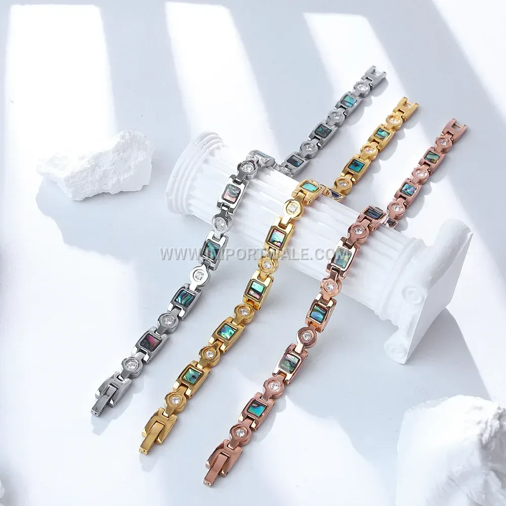 Polished Stainless Steel Shell Accent Link Bracelet