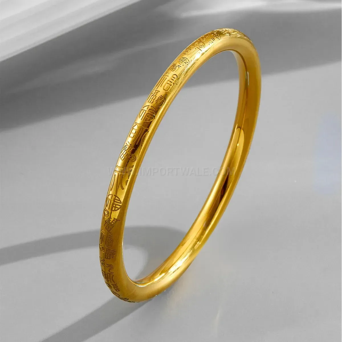 Bold Engraved Character Ancient Gold Titanium Steel Bangle Bracelet