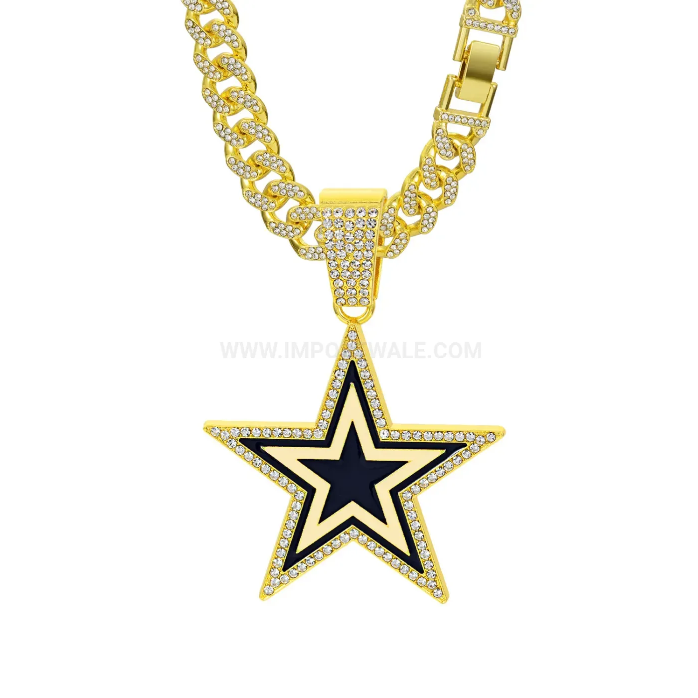 Enamel Five-Point Star Pendant Miami Cuban Chain Necklace