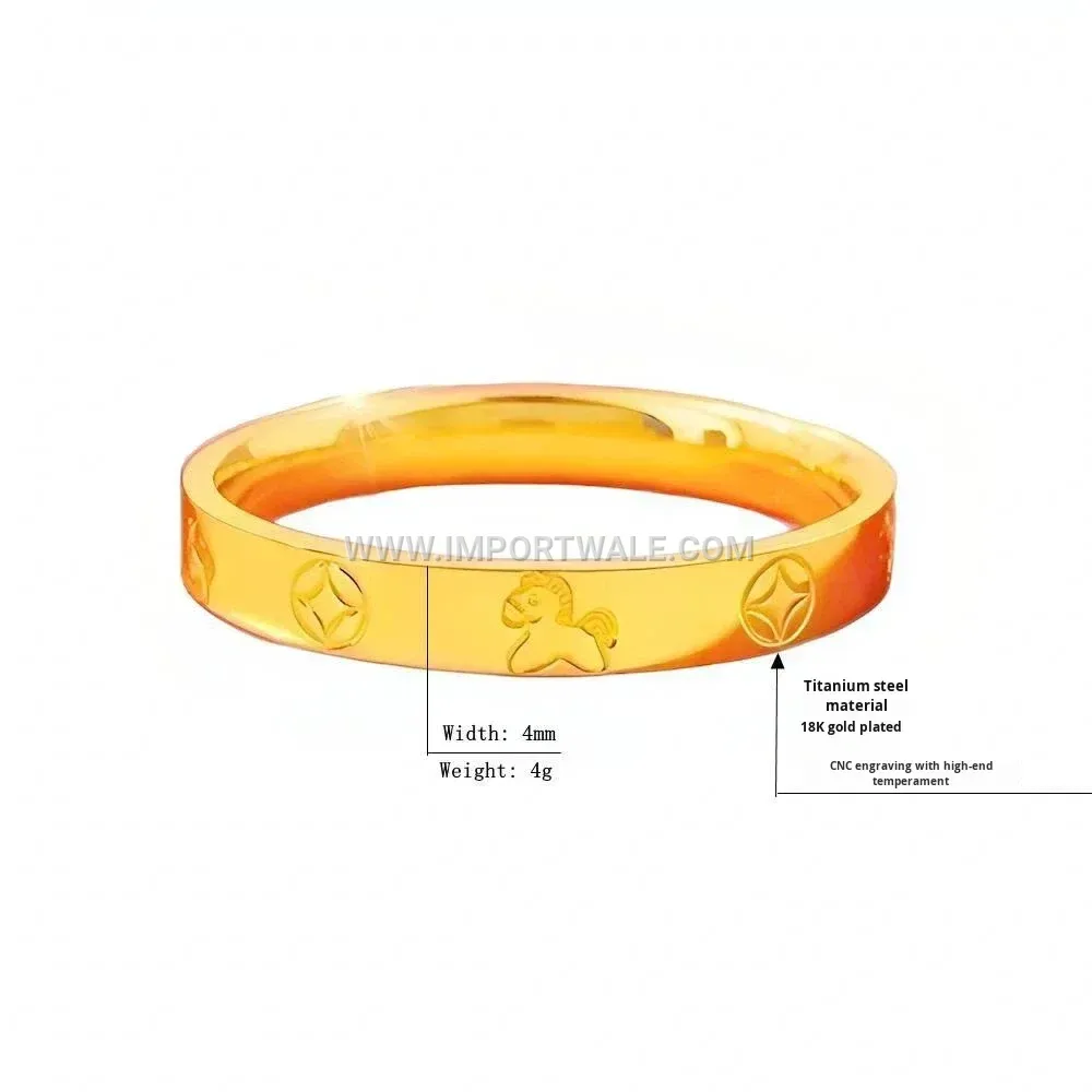 Gold Plated Stainless Steel Horse Motif Band