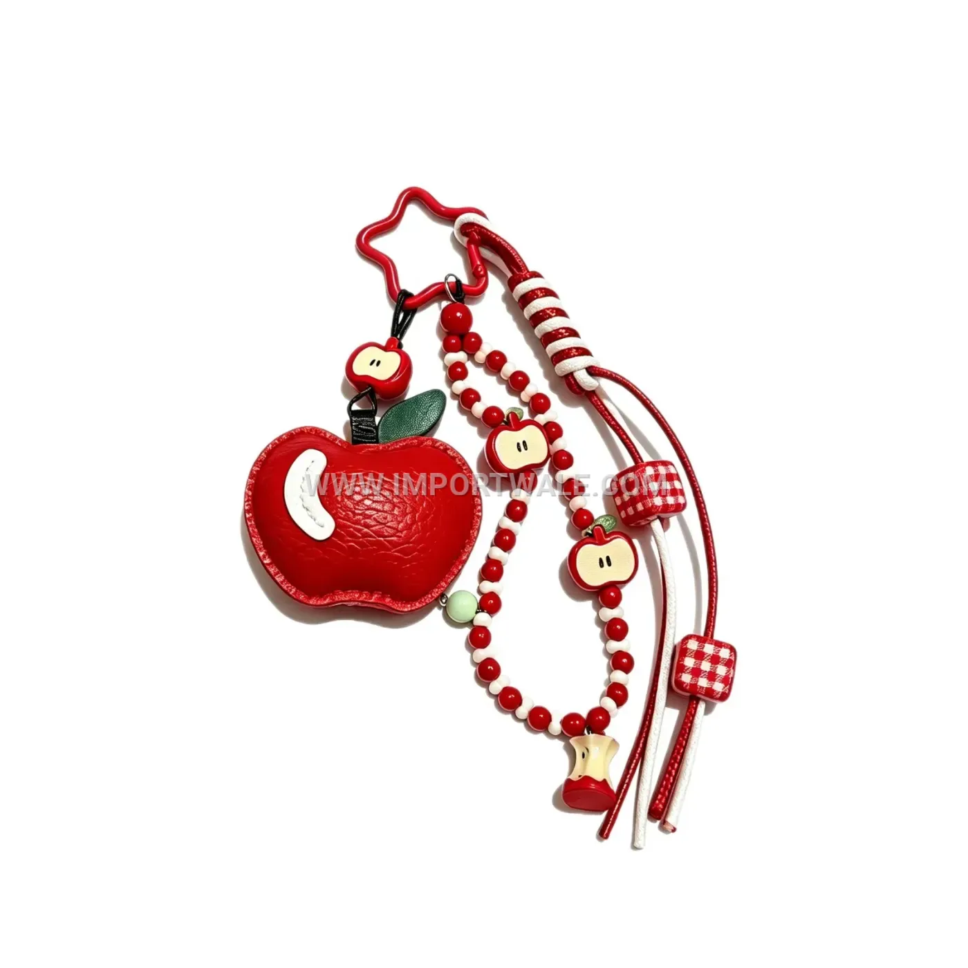 Beaded Apple Faux Leather Bag Charm