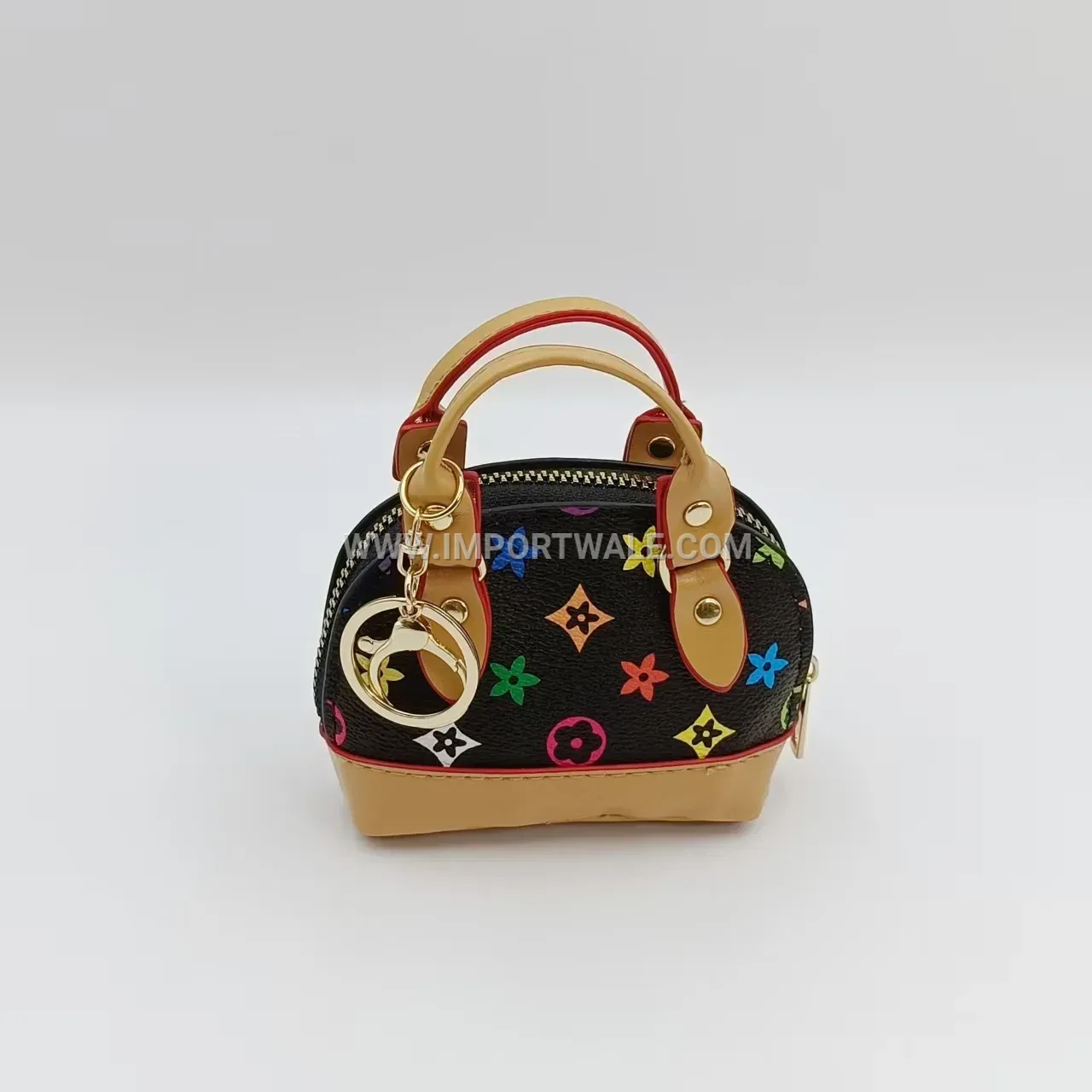 Vintage Leather Shell Mini Handbag Charm Keychain