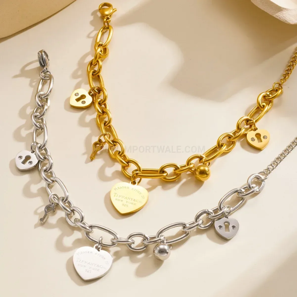 Fashion Stainless Steel Heart Lock Charm Bracelet